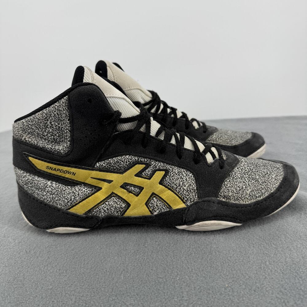 ASICS Snapdown Wrestling Shoes Mens 42.5 10 Black Gray‎ Gold High Top 1081A027